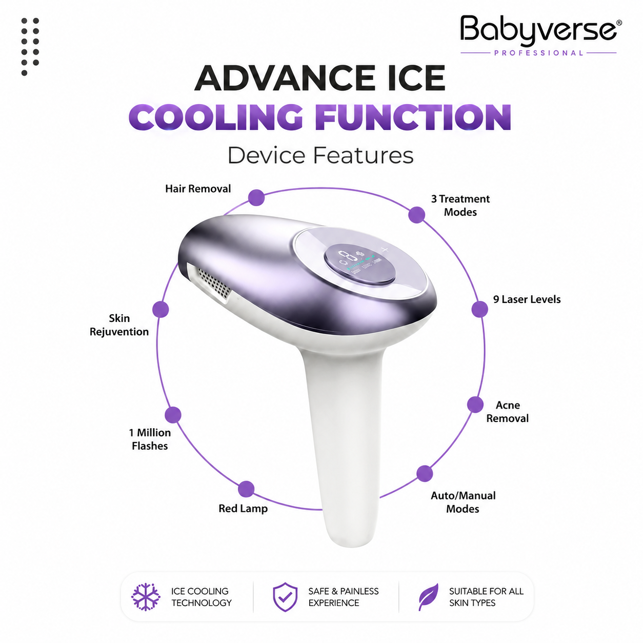 Babyverse IPL Laser Device with Cooling β Pain-Free Hair Removal