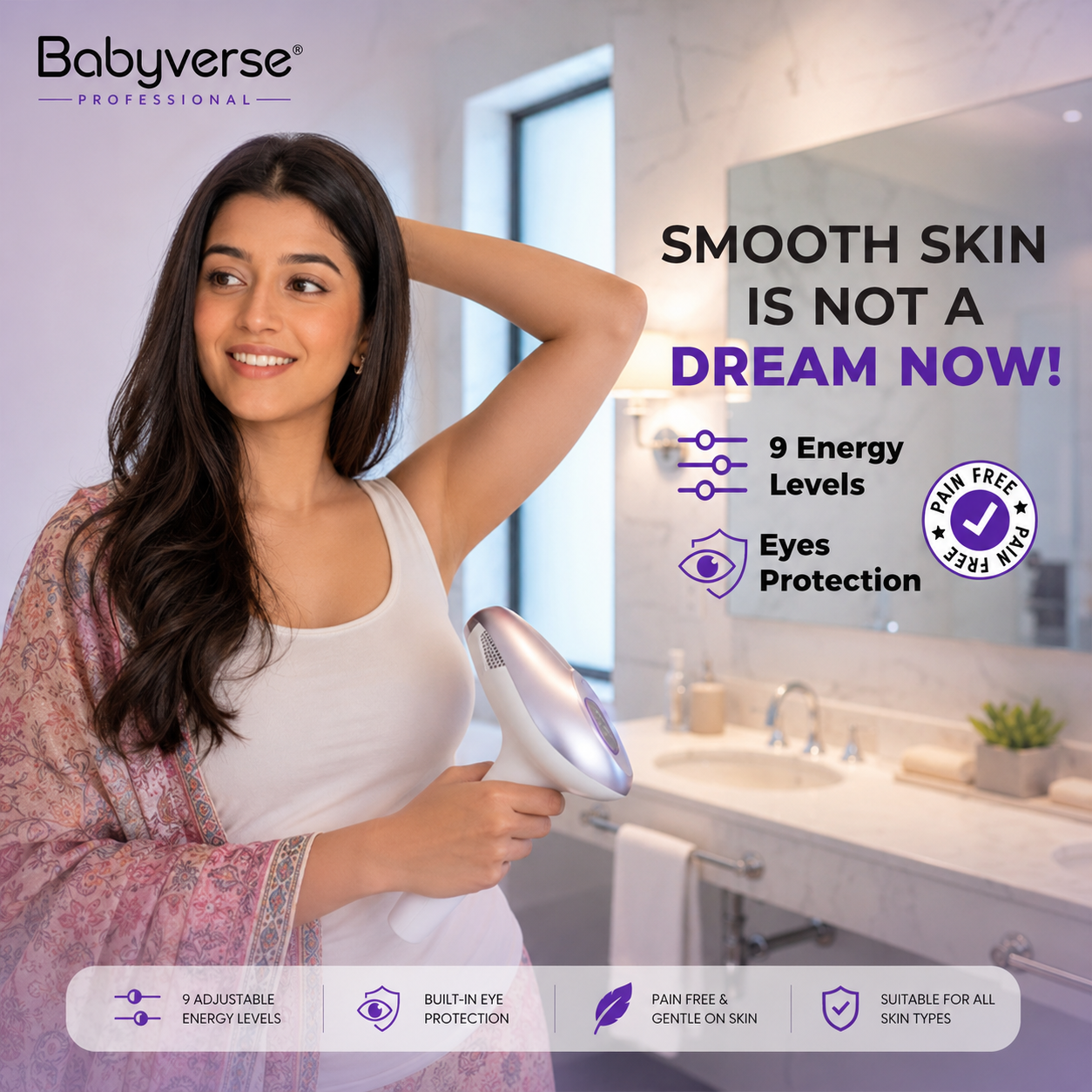Babyverse IPL Laser Device with Cooling – Pain-Free Hair Removal