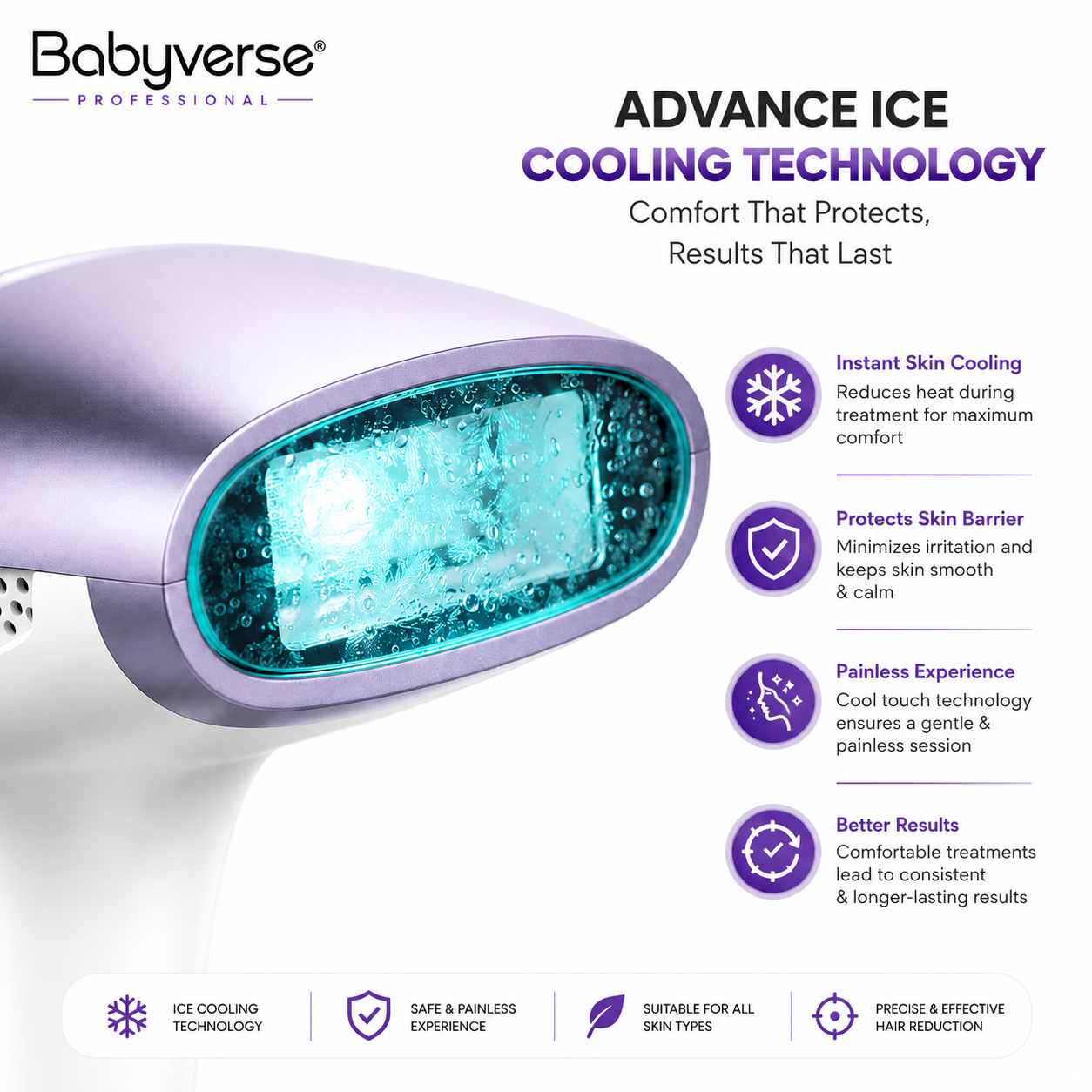 Babyverse IPL Laser Device with Cooling – Pain-Free Hair Removal