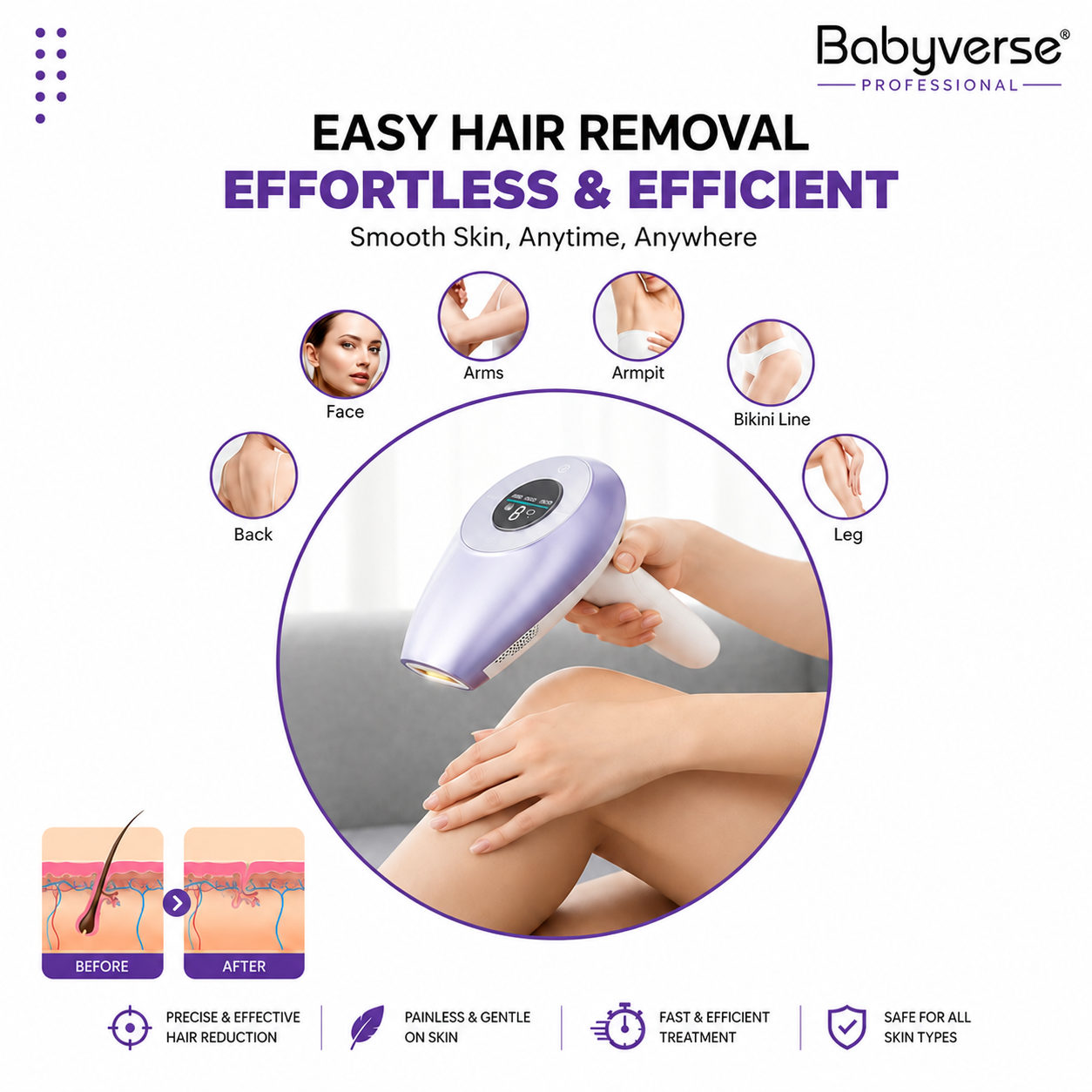 Babyverse IPL Laser Device with Cooling – Pain-Free Hair Removal