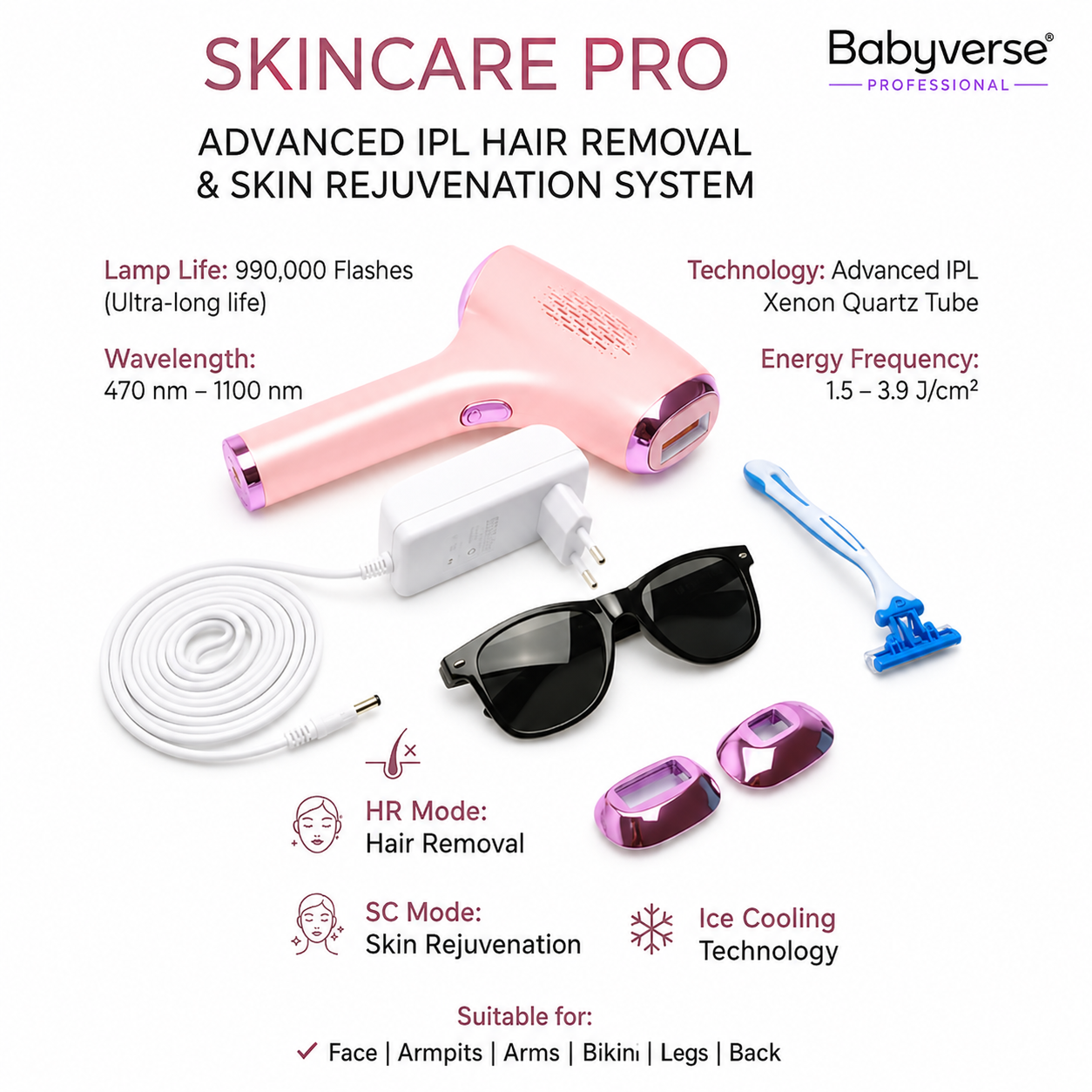 Babyverse IPL Laser Device with Cooling – Pain-Free Hair Removal